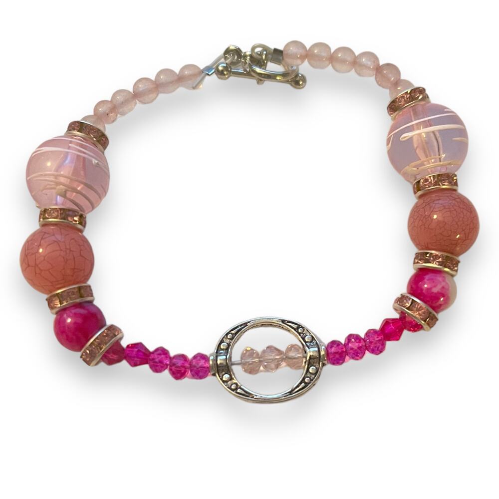 Handmade Pink Ornate Toggle Bead Bracelet NEW